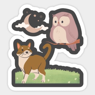 a cat and an owl Sticker